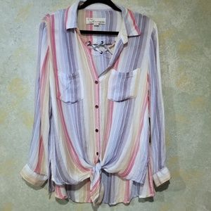 NWT Vintage Havana Button Down Front Tie Shirt Med